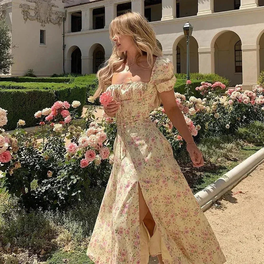 Summer Women Puff Sleeve Floral Printed Dress,Long Dresses,Woman Clothing,Dress Women,Women's Elegant Dresses,Sexy Costume Women