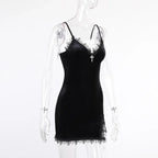 Goth Cross Mini Dress | Vintage Black Spaghetti Strap Dress -femstylo