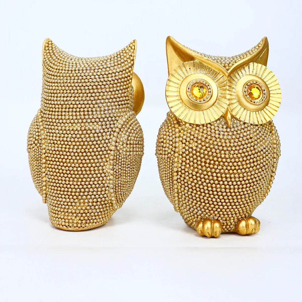 Modern Home Decor Sculpture Unique Sparkling Golden Owl Figurine Resin Statue for Office Living Room Desktop Ornaments Lootquake LLC