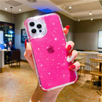 Shining Glitter Shockproof Bumper Phone Case For iPhone 13 12 11 14 Pro Max XR XS Max 13Pro 14 Transparent Soft Cover Cute Pink Glitter Design Transparent Shiny Shockproof Case For Women Girls Stevvex