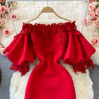 Sexy Hollow Out Lace Bodycon Long Dress Women Elegant Red/Pink/White Off Shoulder Patchwork Maxi Party Vestidos 2021 Autumn New