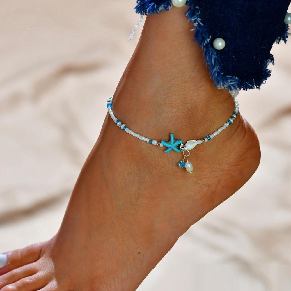 Gold Metal Shell Coconut Tree Female Anklets Barefoot Sandals Foot Summer Double Layers  Foot  Bracelets Leg Jewelry - SJB-DIAMOND ELITES