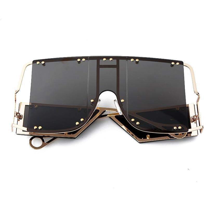 Luxury Modern NEW Fashion Square  Oversized and Big Frame Woman and Ladies SunglasseBrand Metal Rivet Trend Unique Female Eyewear Wth UV 400 Protection - SJB-DIAMOND ELITES