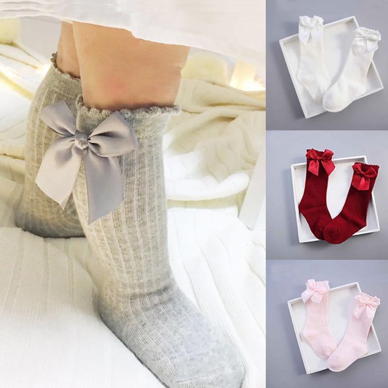 Non-slip Cotton Princess Knee High Long Skin-friendly Socks With Bow Mesh Newborn For Baby Girls Stevvex