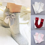 Non-slip Cotton Princess Knee High Long Skin-friendly Socks With Bow Mesh Newborn For Baby Girls Stevvex