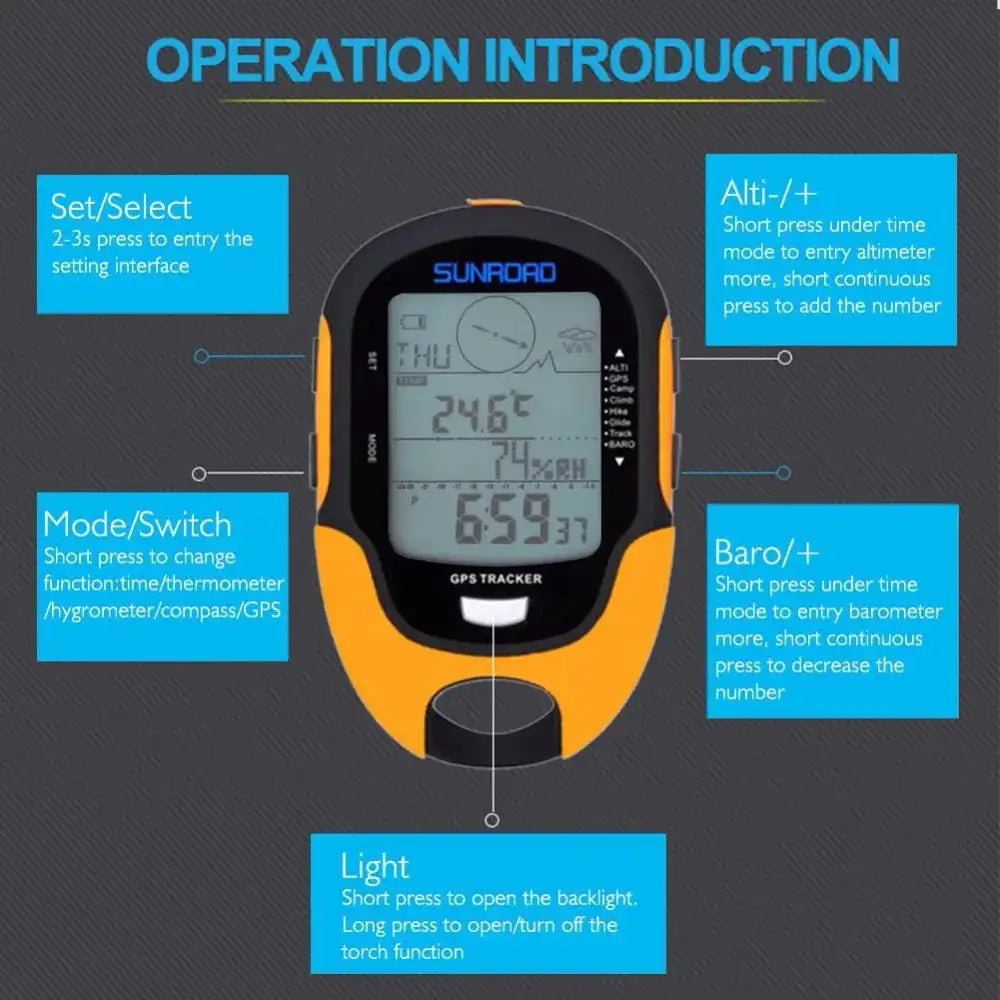 SUNROAD FR510 Handheld GPS Navigation Receiver Portable Handheld Digital Altimeter Barometer Compass Camping Hiking Tool