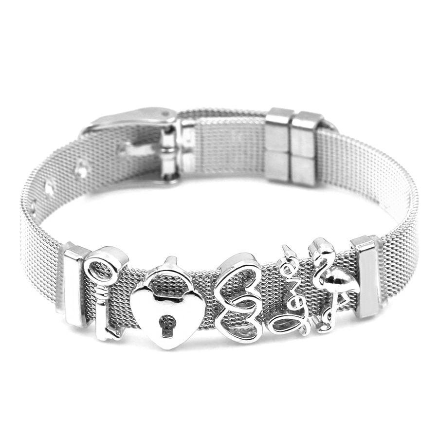Two-tone Stainless Steel  Bracelets For Women Men Golden Love Heart Beaded  Ribbon  Bracelet & Bangle Gifts - SJB-DIAMOND ELITES