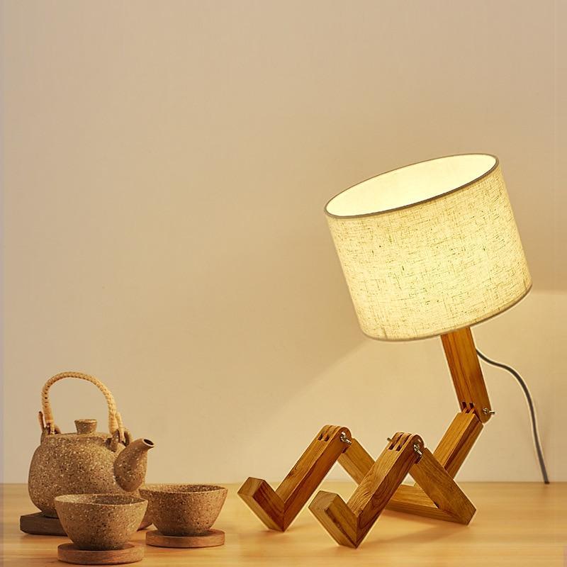 New Modern Luxury and Retro STEVVEX Wood Robot Shape Folding Table Lamp Creative European Fashion Bedroom Study Bedroom Bedside Linen Lamp Shade Table Lamp - SJB-DIAMOND ELITES