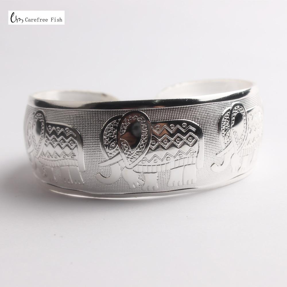 Big Elegant Luxury Amazing Classic Fashion Flower Metal Tibetan Indian Silver Vintage Retro Fashion Cuff Bracelet Bangle For Woman With Details of Animals - SJB-DIAMOND ELITES