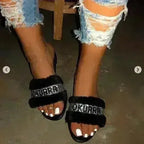 Black Faux Fur Slides