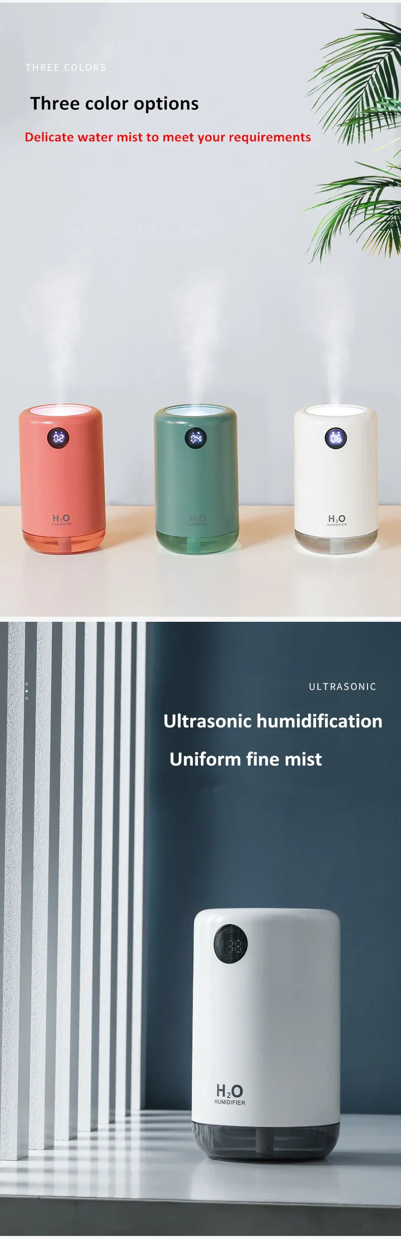 Home Table Wireless Ultrasonic Air Humidifier, Portable Mini Aroma Water Mist Diffuser, Battery Life Show, 500ml, 2000mAh Lootquake LLC