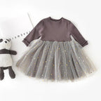 Modern Winter Flower Long Sleeve Smash Cake Baby Girls Dress For 1-5 Year Little Princess