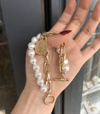 New Handmade Imitation Pearls Gold Metal Link Chain Bracelets for Women Girl Summer Party Luxury Jewelry Gift - SJB-DIAMOND ELITES