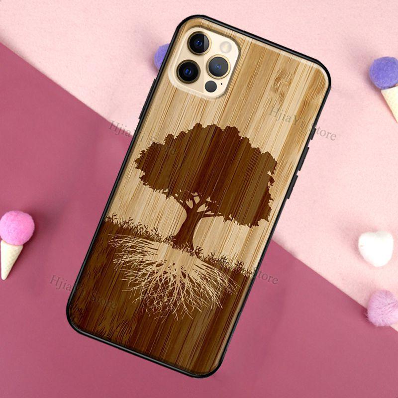 Vintage Tree Flower Bamboo Wood Case For iPhone Pro Max 12 13 min SE For iPhone 13 Shockproof Wooden Texture Protective Cover Unique & Classy Wooden Case Stevvex