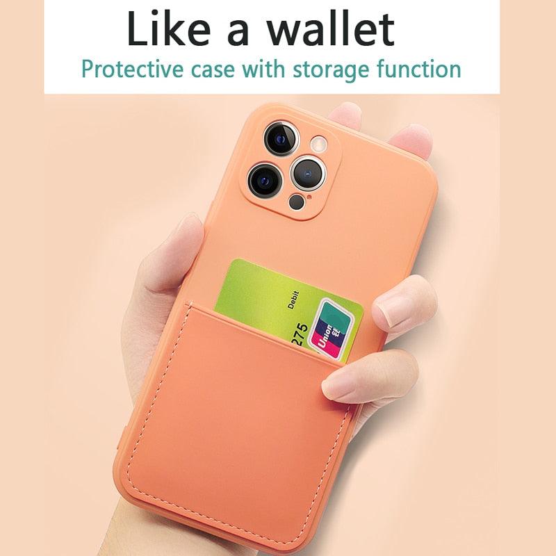 Simple Wallet Case For iphone Silicone Case For iphone 13 12 11 Pro Max Mini With Card Holder Cover Classic Silicone Full Protection Anti-Scratch Shockproof Case Stevvex
