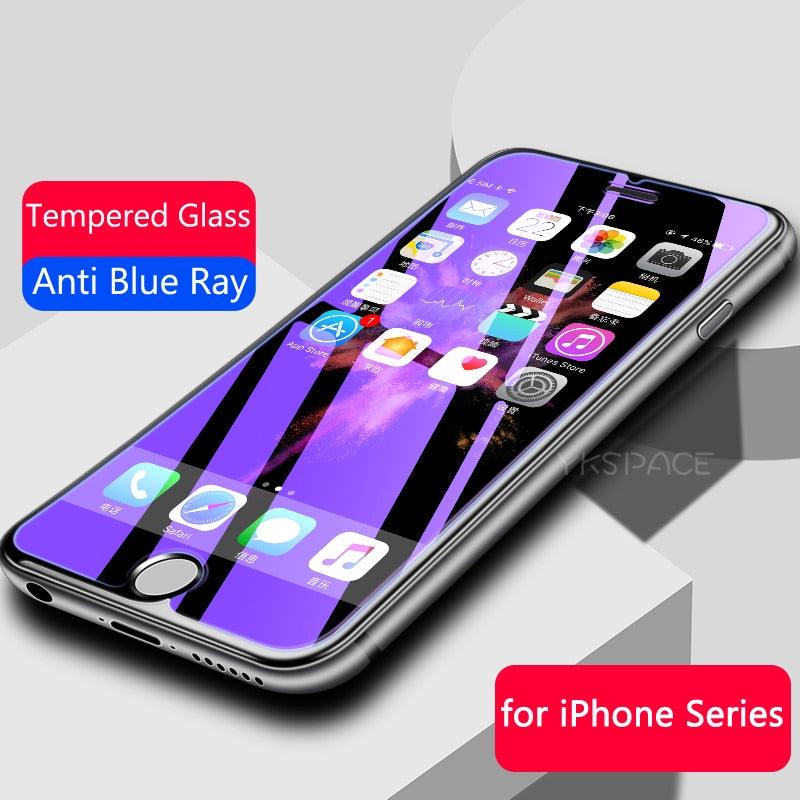 2Pcs Anti Blue Ray 9H Tempered Glass for iPhone X XS MAX XR 11 12 13 mini 14 Pro Max 6 6S 7 8 Plus SE 2020 Screen Protector Film Anti Blue Light Tempered Glass Screen Protector for iPhone Stevvex