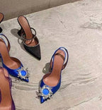 New Fashionable Half Slippers Women's Sandals Fashionable Sparkling Rhinestones Satin Wine Glass Heel Shoes Closed-Toe Slippers Lootquake LLC