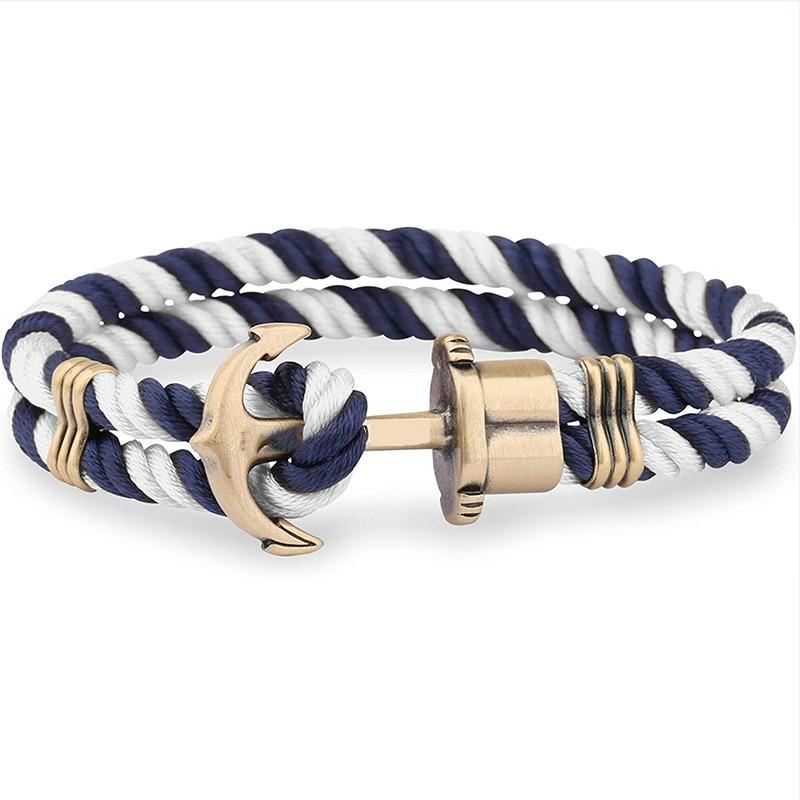 Men Modern Anchor Bracelet Luxury Made Of Elegant Nylon In Luxury Navy Blue-White Anchor Made Of Brass Great Jewelry - SJB-DIAMOND ELITES