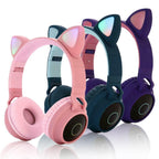 KIds Luxury Interesting Stevvex Portable Headset Wireless Bluetooth folding Headphones Headset Audio Adjustable Game Earphones With Microphone For PC phone (Pink) - SJB-DIAMOND ELITES