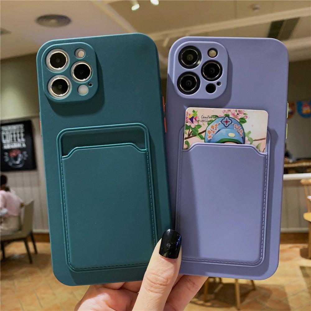 Luxury Silicone Phone Case for iphone 13 Pro Max 12 11 X XS XR Card Holder Wallet Soft Cover Cute Back Storage Stylish Silicone Case Smartphone Case Stevvex
