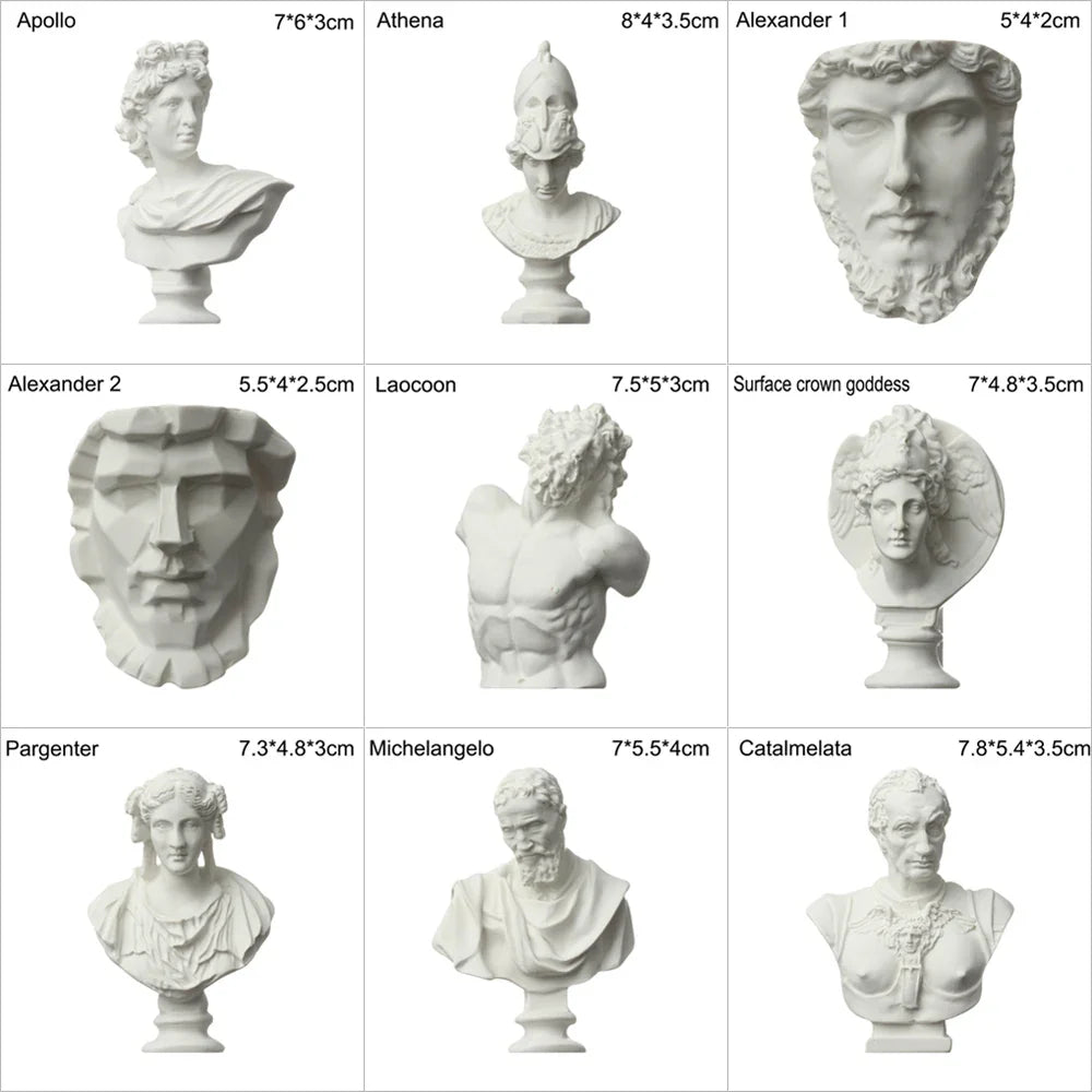 Mini Plaster Statue Greek Mythology Celebrities Famous Sculpture Figurine Drawing Practice Gypsum Bust Portraits Lootquake LLC
