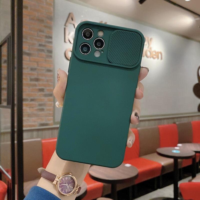 Sliding Lens Protective Silicone Case For iPhone 11 Pro Max Mini 12 Pro 13 Push Cover iphone Slide Camera Cover Case with Camera Lens Protector Cover Silicone Bumper Slim Phone Cover Compatible with iPhone Stevvex