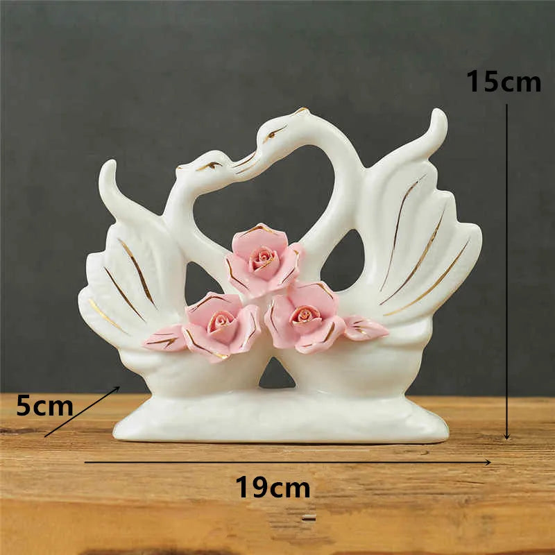 2PCS Swan Statue Pretty Creative Swan Sculpture Figurines Ceramic Crafts Art Home Decoration Accessories1 Pair Wedding Gift Lootquake LLC