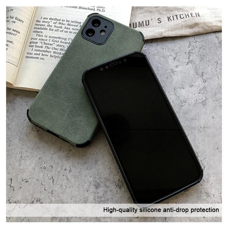 Elegant Black Green Leather Phone Case For iPhone 13 12 11 Pro Max Mini Business Soft Shockproof Back Cover Leather Case for iPhone Durable Lightweight Shockproof Slim Back Cover Compatible with iPhone Stevvex
