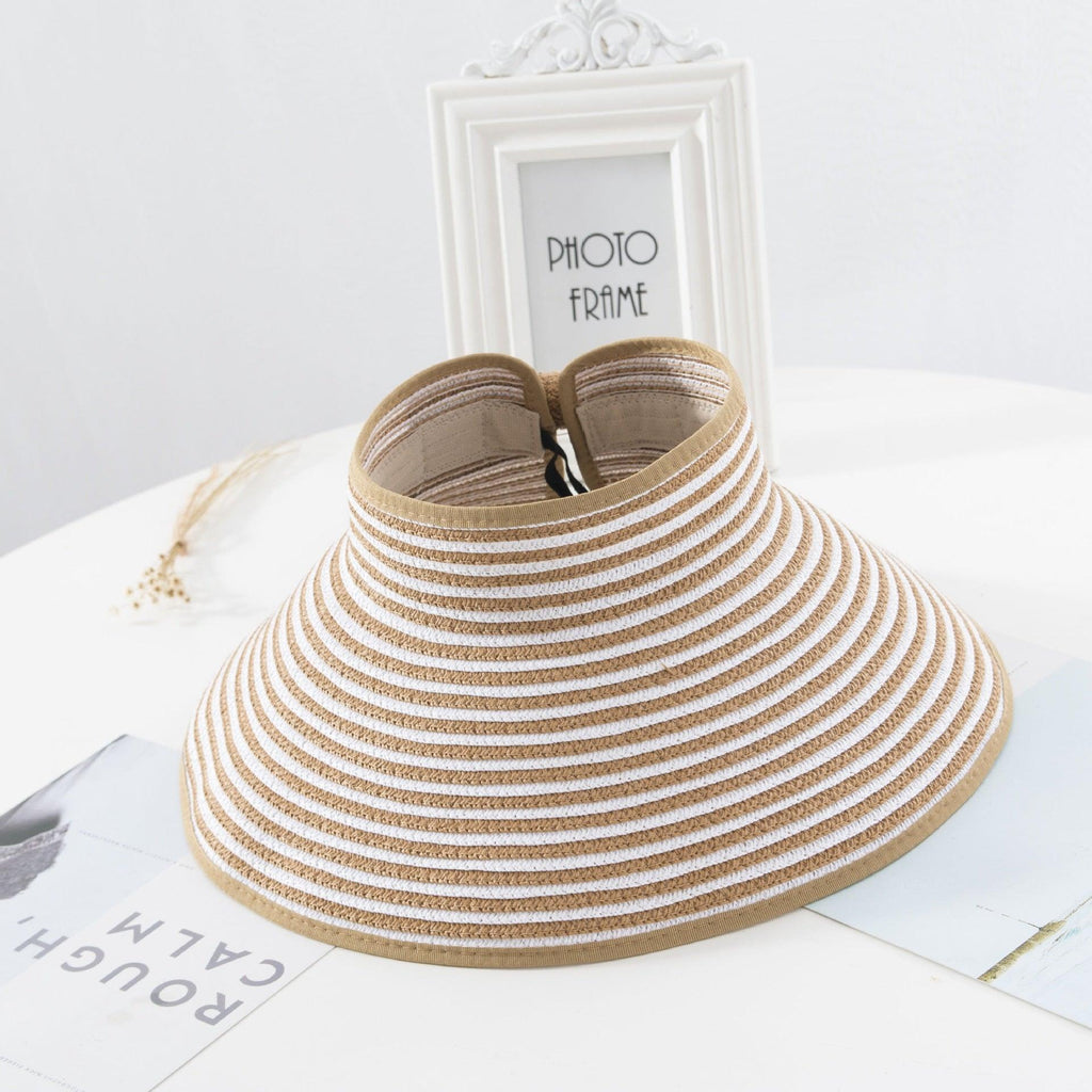 New Women Summer Visors Hat Foldable Sun Hat Wide Large Retro Hat Women's Adjustable Packable Roll-Up Visor Fashion Beach Hats Straw Hat Beach UV Protection Cap Stevvex