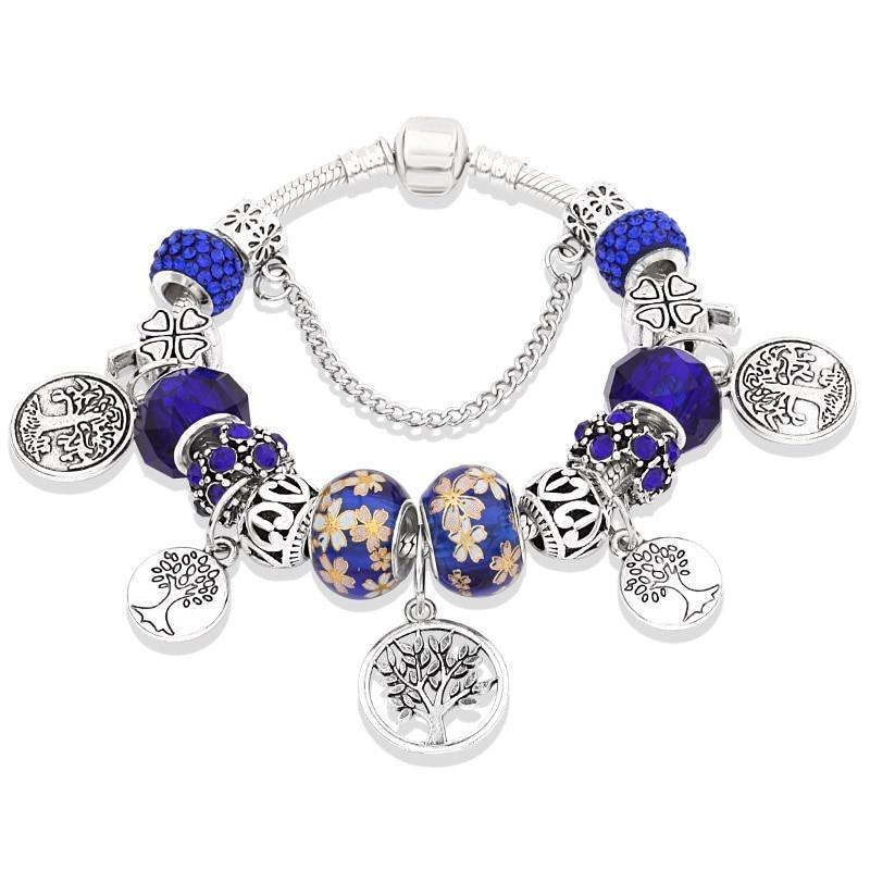 Elegant Modern Amazing Fashion New Luxury Silver Tree of Life Fashion Bracelet Green Leaf Crystal Charm Bracelet - SJB-DIAMOND ELITES