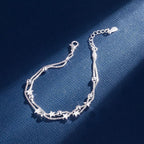 New Modern 925 Sterling Silver Double Layers Stars Beads Luxury Bracelets For Women Elegant Chain Charm Bracelet Birthday Party Gift (silver star)