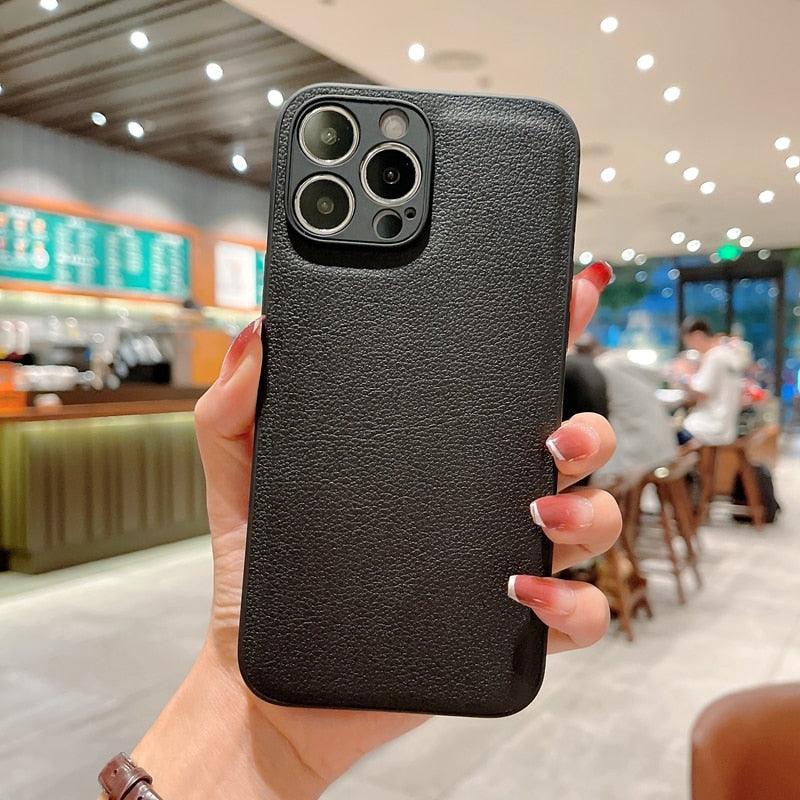 Trendy Slim Leather Case with Full Protection Luxury Leather Textured Case for iPhone 11 12 13 Soft Shockproof Cover Leather Case Compatible with iPhone 12 13 Pro Max Elegant Phone Case Stevvex