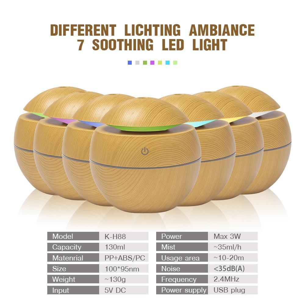 Mini USB Aroma Essential Oil Diffuser Ultrasonic Air Humidifier Mist Maker Aroma  7 Color LED Light Home Office Stevvex