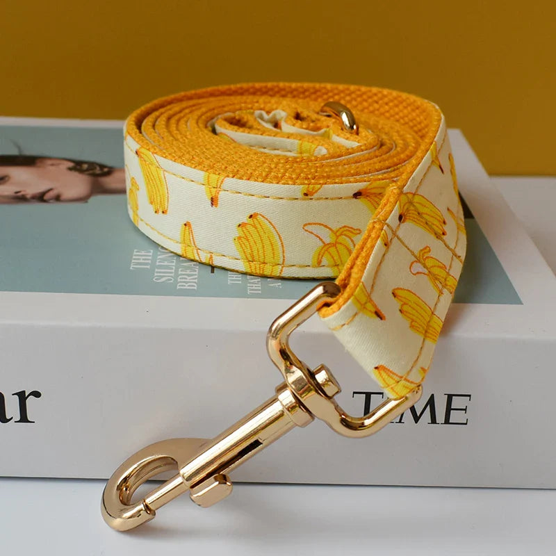 Free Engrave Personalized Banana Design Bow Dog Collar Leash Traction Rope For Small Big  Adjustable Pet Straps Fruit 02 Lootquake LLC