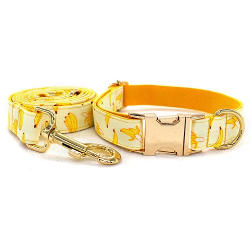 Free Engrave Personalized Banana Design Bow Dog Collar Leash Traction Rope For Small Big  Adjustable Pet Straps Fruit 02 Lootquake LLC