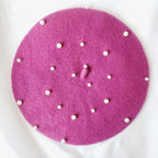 Modern Art Wool Baby Hat with Pearls Cat Candy Color Retro Baby Girl Cap Kids Beret Hats for Girls