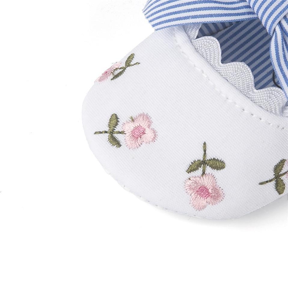 Baby Girl Newborn Shoes Floral Embroidery Striped Bowknot First Walker Soft Soles Anti-Slip Princess Shoes Stevvex