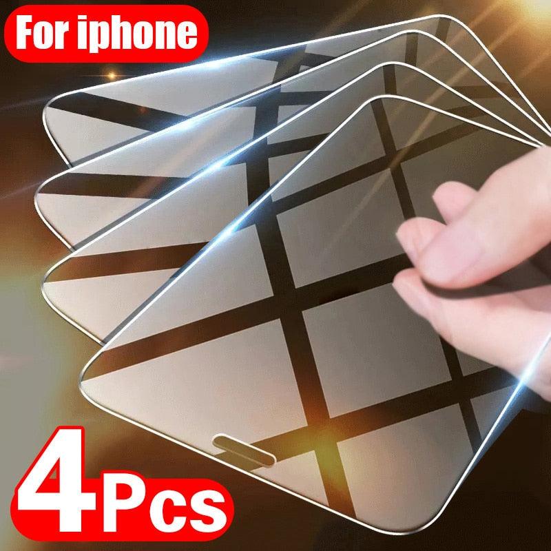 4PCS Tempered Glass for iPhone 11 12 13 14 Pro XR X XS Max Screen Protector on for iPhone 12 Pro Max Mini 7 8 6 6S Plus SE Glass Tempered Glass Easy Frame Installation HD Ultra-Thin Screen Protector Stevvex