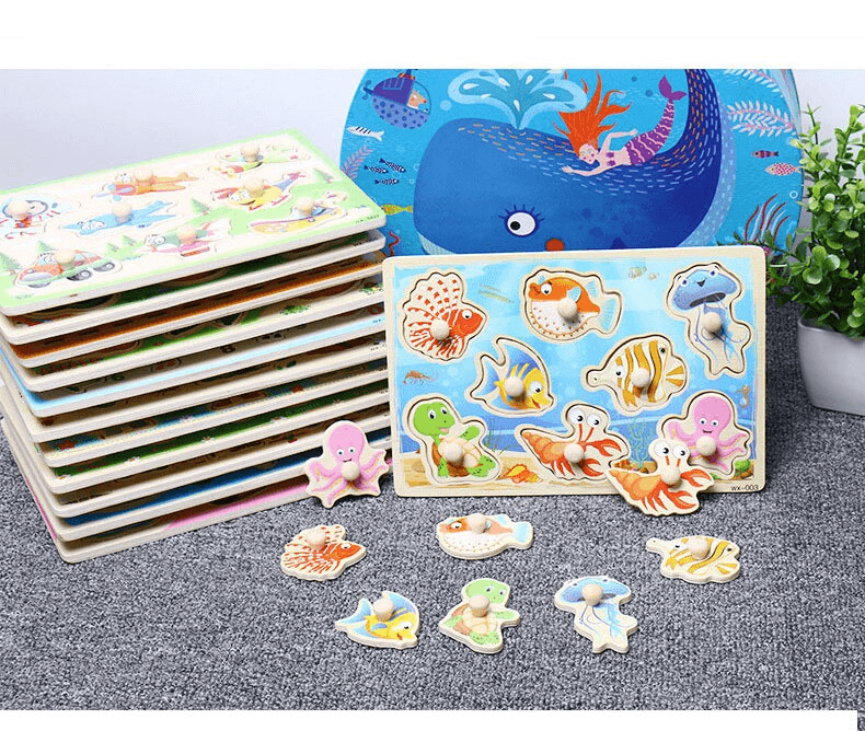 New Hand Grab Board Wooden Puzzle Toys for Children Cartoon Animal Fruit  Kids Baby Early Educational Learning Toy - SJB-DIAMOND ELITES
