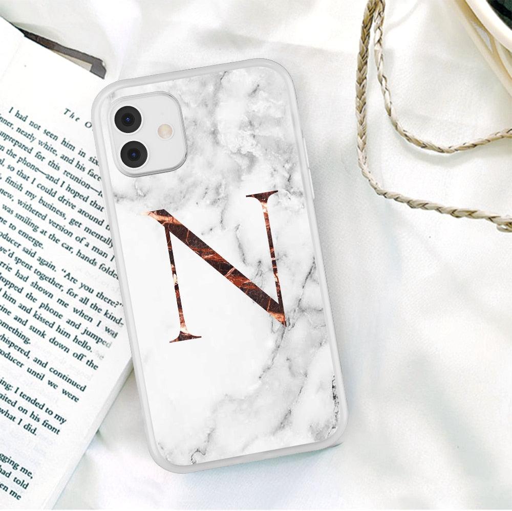 White A-Z Marble Texture Phone Cover For Iphone 12 Mini Soft Silicone Back Case Solid Name Phone Case Luxury Screen Camera Protection Shockproof Soft Cover Stevvex