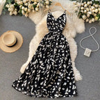 Neploe Vintage Print Holiday Long Dress Women High Waist Hip A Line Vestidos Summer 2025 New V Neck Sleeveless Camis Robe Slim