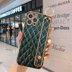 Luxury Blue Pink Gold Color Plating Soft Case Cell Phone Case For iPhone 11 12 13 Pro Max XS Max XR X 8 7 Plus Luxury Wrist Strap Plating Frame Geometric Soft Covers Bumper Iphone Case Stevvex