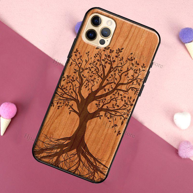 Vintage Tree Flower Bamboo Wood Case For iPhone Pro Max 12 13 min SE For iPhone 13 Shockproof Wooden Texture Protective Cover Unique & Classy Wooden Case Stevvex