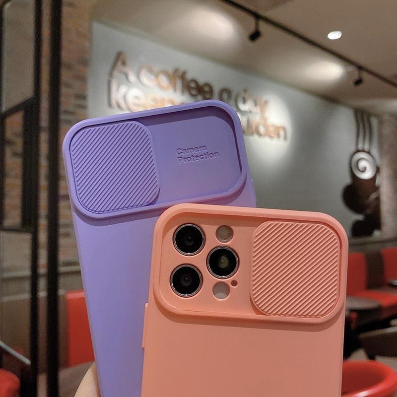 Sliding Lens Protective Silicone Case For iPhone 11 Pro Max Mini 12 Pro 13 Push Cover iphone Slide Camera Cover Case with Camera Lens Protector Cover Silicone Bumper Slim Phone Cover Compatible with iPhone Stevvex