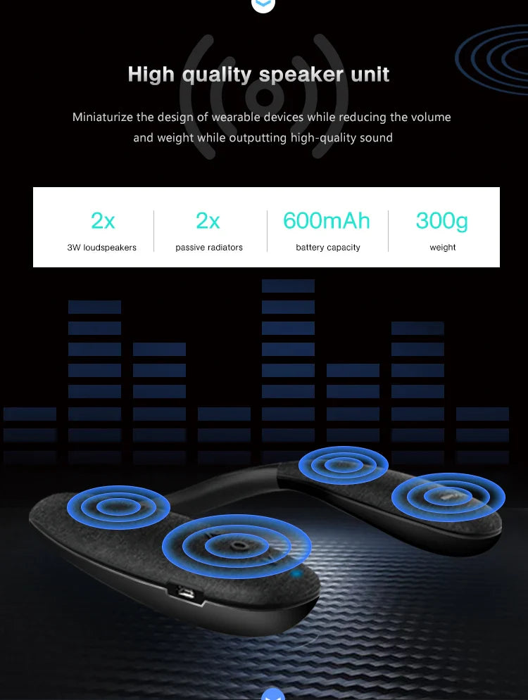 Neckband Bluetooth Speakers 12H music Wireless Wearable Speaker True 3D Stereo Sound Portable Personal Speakers with microphone Lootquake LLC