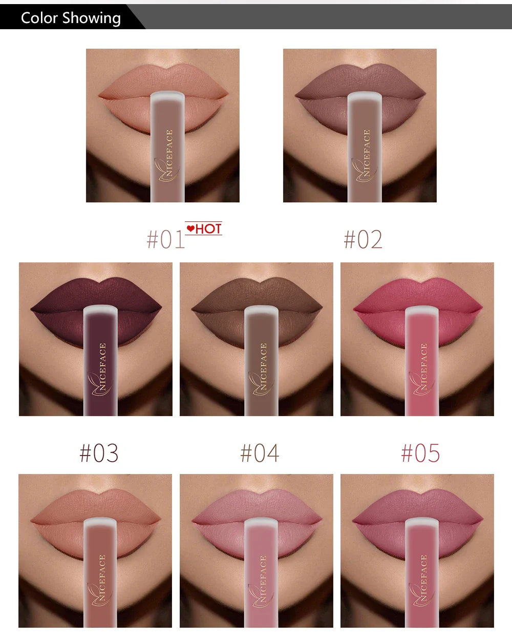 NICEFACE Matte Liquid Lipstick Waterproof Long Lasting Lip Gloss Tint Sexy Red Nude Purple Metallic Lipsticks Makeup Cosmetics