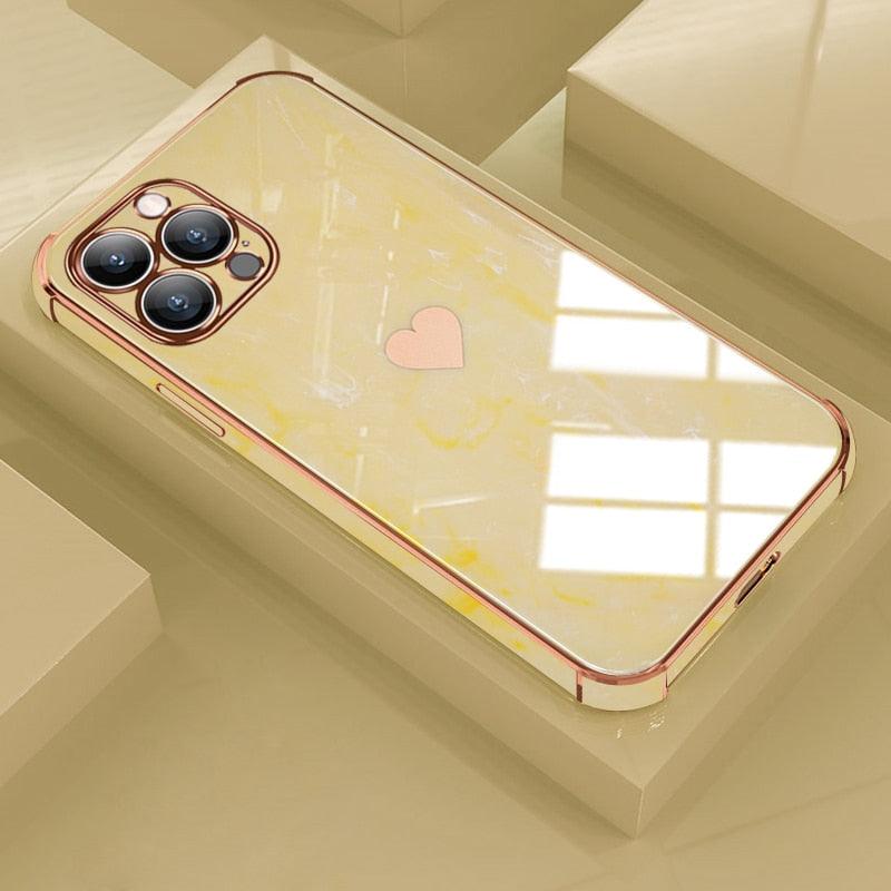 Luxury Shockproof Soft Case For iPhone 13 12 11 Pro Max XS XR X R 8 7 Plus iPhone12 12Pro iPhone11 Marble Texture Covers  Luxury Love Phone Case Cute Side Small Heart Pattern Soft Shockproof Full Lens Case for iPhone Stevvex