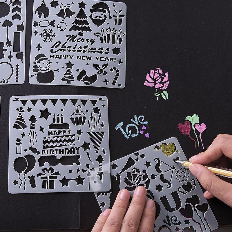 5Pcs/Set Children's Ruler Cutout Painting Template Hand Account Album Theme Lace Ruler Drawing Board Stencil Decoration Tools For Kids Drawing Education Toy - SJB-DIAMOND ELITES