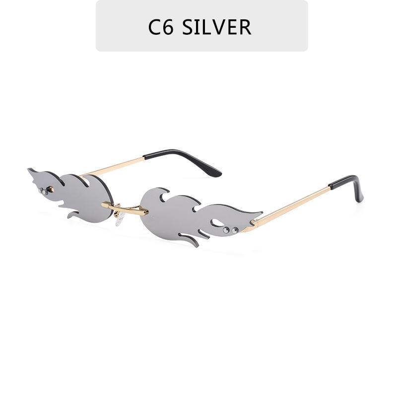 NEW 2021 Fashion Fire Flame Sunglasses For Women With Brand Design Rimless Wave Eyewear Luxury Trending Narrow Style - SJB-DIAMOND ELITES