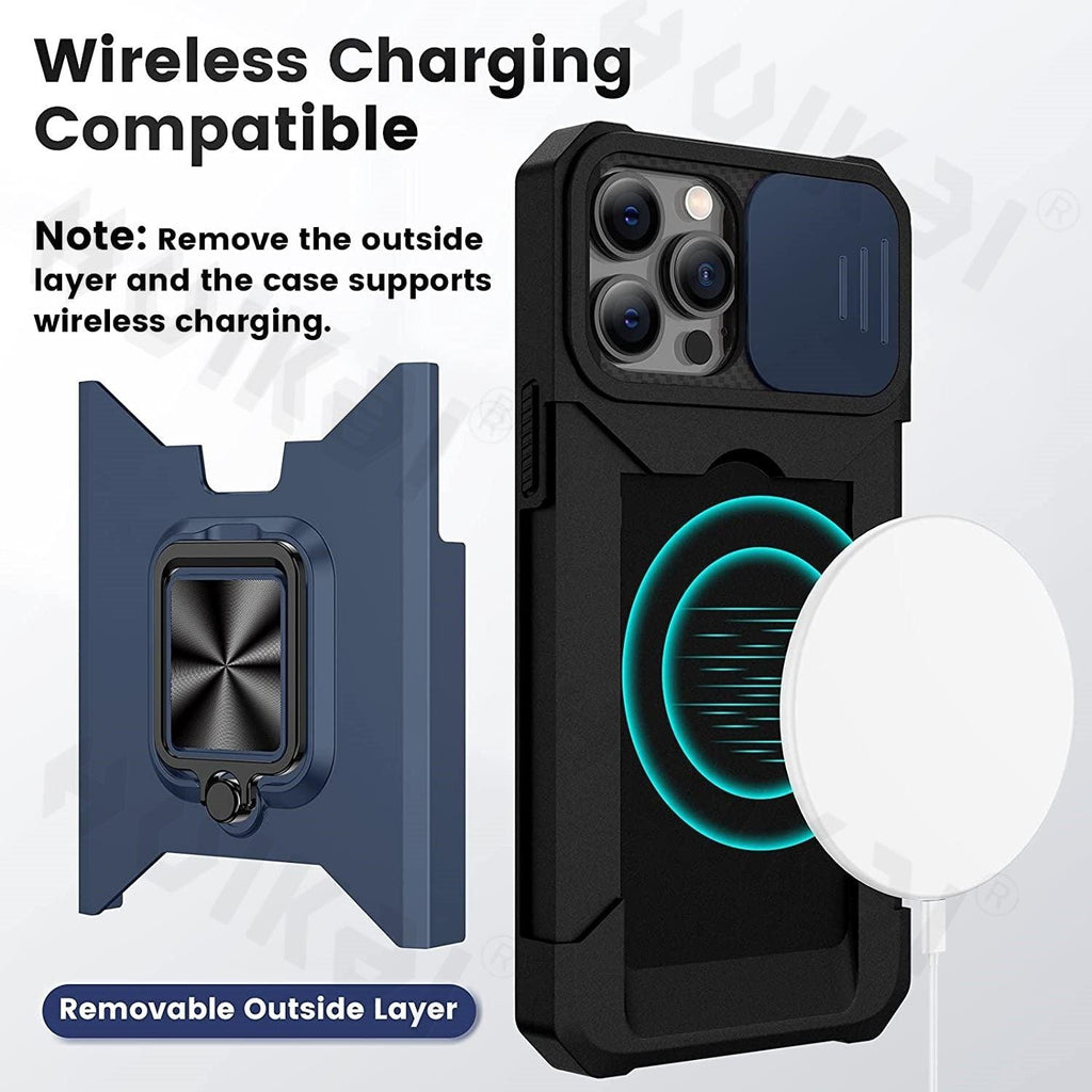 Slide Camera Cover Kickstand Card Wallet Case for iPhone11 X XS 8  Shockproof Protective Phone Case  Wallet Case for iPhone With Sliding Camera Case With Kickstand Magnetic Adjustable Ring Holder Stevvex